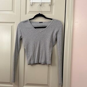 Brandy Melville Gray Long Sleeve V-Neck Top